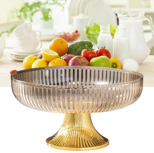 Bol à Fruits sur Pied Transparent avec Base - Présentation de Desserts, Plateau de Service Élégant, Assiette Décorative en Plastique (Ambre)