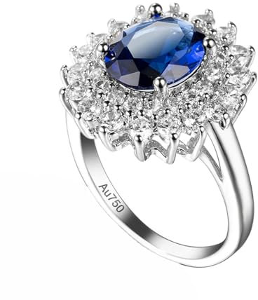 Epinki Weiß Gold Au750 18 Karat Trauringe, Blume Partnerringe mit Labor Erstellt Saphir Blau, Eheringe Moissanit Echtgold Schmuck, Gr.58 (18.5)