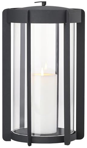 Zone Denmark Laterne Schwarz Metall, Kerzenlaterne, Gartenlaterne, Laterne für Draußen, Durchm. 21,5 cm, Höhe 35 cm, Schwarz