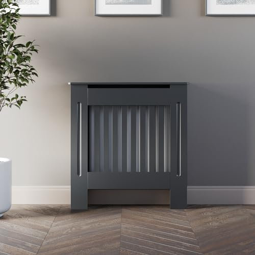 Radiant Living Vertical Slats Radiator Cover Modern Anthracite Grey Painted MDF Living Room Cabinet for Radiators, Small (H: 81.5 / W: 78 / D: 19 cm)