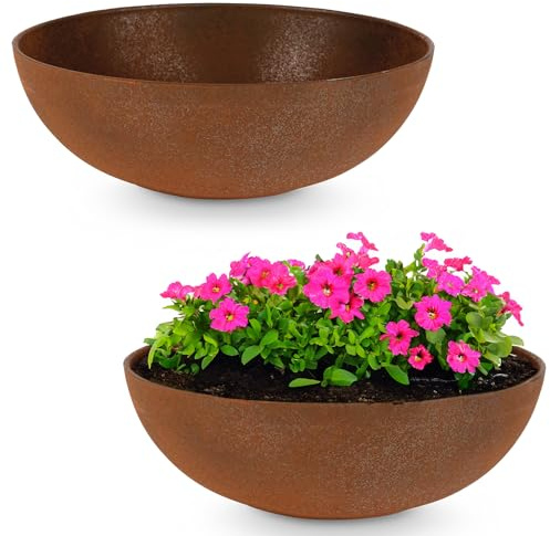 matches21 Pflanzschalen für draußen - 2 große Dekoschalen in Rost-Optik rost-braun als Blumentopf Pflanztopf - hohe Schalen in 30 cm für Garten, Balkon oder Friedhof als Grab-Schmuck