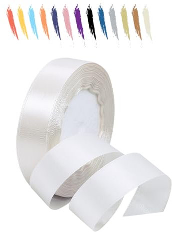 Weiß 20mm Satinband 23 Meter, Polyesterband, verschönern Sie Ihre Bastelarbeiten und Feiern, ideal für Geschenkverpackungen, Dekorationen, Hochzeitsautoband, Bänder zum Basteln