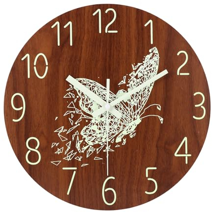 YUNYODA Leuchtende Wanduhr, 12 Zoll Geräuschlos Holz Runde Wanduhren Ohne Tickgeräusche, Batteriebetrieben Quartz Wanduhr (Ohne Akku) Dekoration Wanduhr Vintage für Wohnzimmer Schlafzimmer