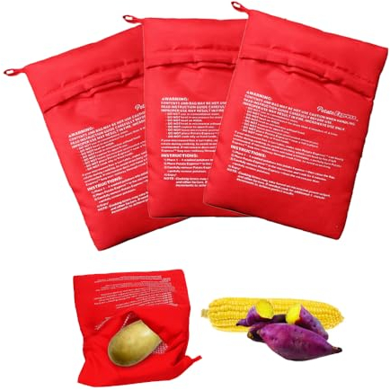 HIOQFR 3 Pièces Sac Cuisson Pomme de Terre Micro Ondes Réutilisables Sachet Cuisson Vapeur Lavable Cuit Pomme de Terre Express Pochette Pour Micro-Ondes Sac a Patate Potato Express pour Cuisine