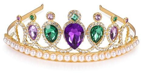 hengkaixuan Meerjungfrau Krone Prinzessin Kopfstück Tiara Krone Lila Strass Kopfschmuck Gold Stirnband Halloween Kostüm Krone für Frauen Mädchen Kinder Geburtstag Party Haarschmuck