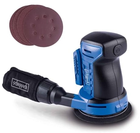 Scheppach Ponceuse excentrique sans fil C-OBS125-X 20V | Démarrage progressif | Plateau Ø125mm | Circuit oscillant 2mm | Poignée Softgrip & Aspiration des poussières | Sans batterie ni chargeur