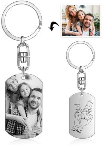 jewelora Porte-CléS Personnalisé pour Homme avec Photo pour Papa, Porte-Clés avec Gravure des Noms Enfants pour Père, Cadeaux Personnalisés pour Fête des pères