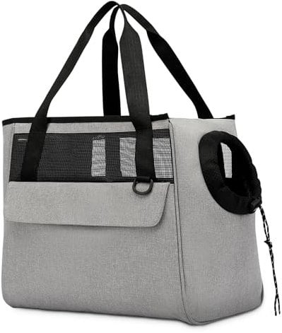 ALLSOPETS Hundetasche Atmungsaktiv Katzentasche Haustiertragetasche Schultertasche Hundetragetasche mit Sicherheitsleine und Taschen Haustiertasche für kleinen Hund Welpen Katzen Grau