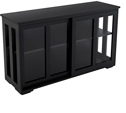 XXAezr Sideboard Küche Klassisches Sideboard aus schwarzem Holz, Bodenständer, Küchenschrank mit verstellbarem Regal und Glastür, Vintage-Konsolentisch Sideboard