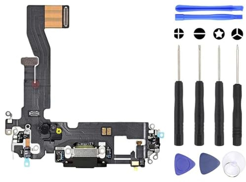 S&L ENTERPRISE Charging Port Dock Connector Compatible with iPhone 12/12 Pro 2020 Replacement Flex Cable – Microphone/Antenna Replacement/Headphone Port Incl. Repair Kit – Black