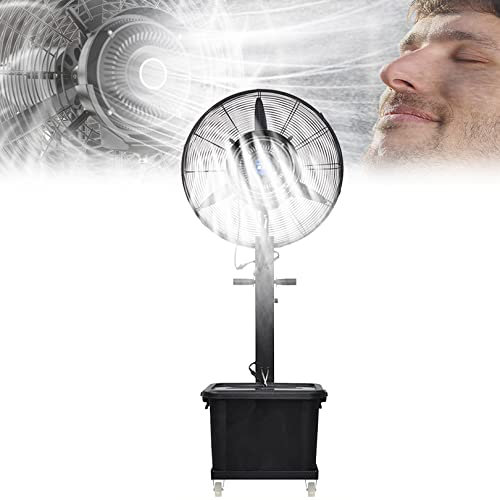 Ventilatore nebulizzatore a piedistallo, Ventilatore industriale da terra in metallo con nebulizzazione, 3 velocità regolabili, oscillazione a 60°, Serbatoio di grande capacità da 9 galloni, Ventola