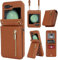 ZHOZEXIN Kompatibel mit Samsung Galaxy Z Flip 5 Stand Stylische Flip Schutztasche aus Leder, Brieftasche mit Reißverschluss, Kartenfach, Geldfach, Handytasche mit Kordel für Galaxy Z Flip 5 (Braun)