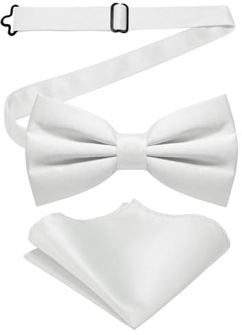 JEMYGINS Herren-Set aus Solider Mattierter Bifold-Fliege mit Einstecktuch,Weiß