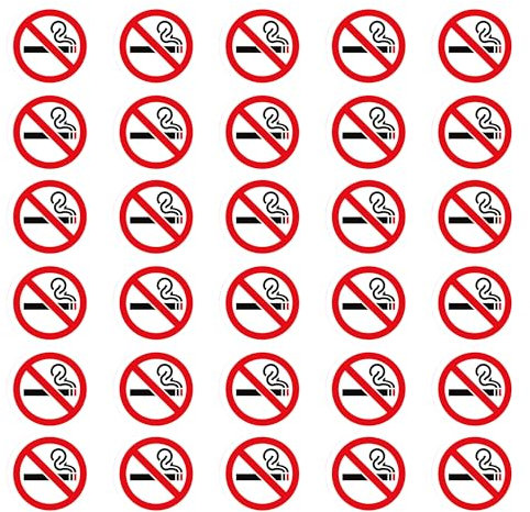 Rauchen Verboten Aufkleber, 30 Stück Rauchen Verboten Schild Ø7.62cm Sticker, Nichtraucher Aufkleber mit UV Schutz Warnzeichen für Drinnen und Draußen Rauchverbot Schild