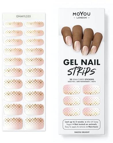 MOYOU LONDON Semi Cured Gel Nail Strips - 20 Pcs. Nail Wraps for Salon-Quality Manicure - Works with Any UV Lamp - Easy to Apply, Trim, & Remove Gel Stickers