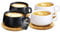 VETIN 4 tazas de capuchino con plato, 300 ml, tazas de espresso de porcelana para té, café, capuchino latte, tazas de café con disco de madera (negro, 2 + blanco x 2)