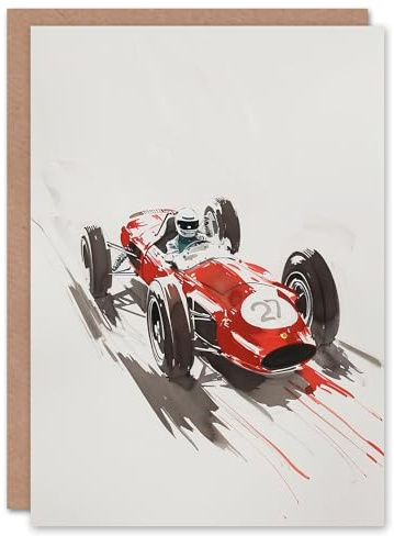 Artery8 Greeting Card Vintage Automobile Race Car Sport Watercolour For Him Man Birthday Card