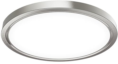 OUILA Unterputz LED Deckenleuchte Flach Rund - Ø30CM Deckenlampe Gebürstetes Nickel 24W 4000K 2600LM IP44 Wasserdichte Badezimmer lampe, Küchenlampe Neutralweiß für Küche Bad Schlafzimmer Flur Keller