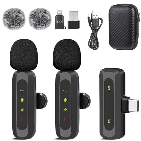 Wireless Lavalier Microphone for iPhone, iPad, Android, Microphone for Video Recording - 2 Pack iPhone Mic Noise Reduction Lapel Mic for Video Recording, Tiktok, Youtube, Vlog Podcast Content Creator