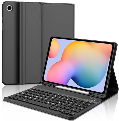 WINCHKING Funda Teclado Compatible con Samsung Galaxy S6 Lite 10.4 2024/2022/2020, Funda con Teclado España Ñ Retroiluminado Bluetooth, Negro