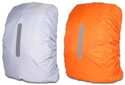Paquete de 2 fundas impermeables para mochila de 15 L a 25 L, funda para lluvia, protector de mochila con tira reflectante para exteriores, viajes, senderismo, montañismo, mochila impermeable