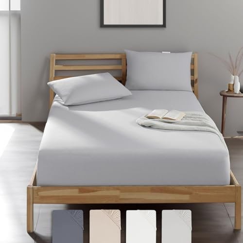 Veluna Home Premium Spannbettlaken 90x200 cm – Hellgrau - 100% Baumwolle Spannbettlaken 150g/m², Oeko-TEX Zertifiziert, Bettlaken Jersey, Spannbetttuch, Matratzenhöhe bis 30 cm