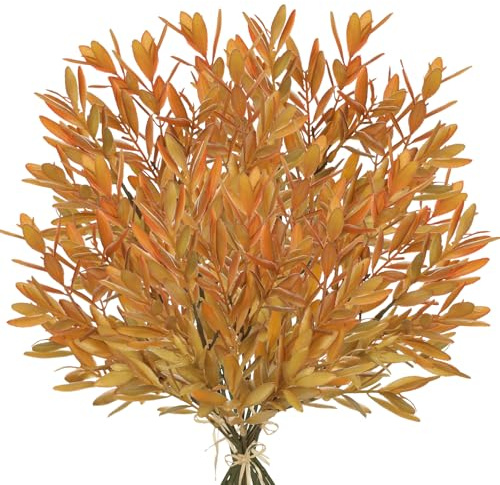 Briful 5er-Set Künstliche Herbstzweige – 37 cm Olivenstiele Kunstzweige Dekoblätter Orange für Herbstdeko, Tischdeko zu Erntedank, DIY-Blumengesteck
