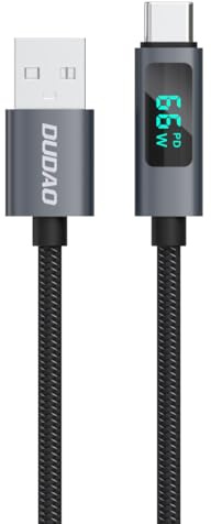 DUDAO L7T USB-A auf USB-C Kabel 66 W mit LED-Display 1 m Schwarz, schnelles Aufladen und Datenübertragung, kompatibel mit iPhone, Samsung, Huawei, Xiaomi