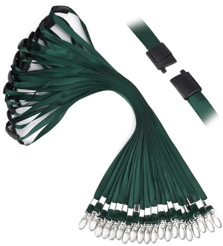 Segus Laccetti Porta Badge, 20 Pezzi Cordino Porta Badge da Collo, Cordino da Collo con Chiusura a Strappo di Sicurezza, Lanyard per Impresa, Scuole, Ufficio (Verde Scuro)