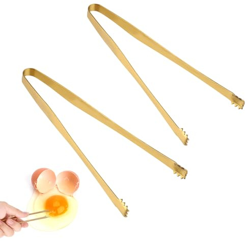 BOXOB 2 St Zange zum Entfernen von Eierschalenfragmenten, 15,2 cm Gezahntes Design Zange zum Entfernen von Eierschalenfragmenten Unverzichtbares Küchenwerkzeug Geschenk für Köche und Bäcker (Gold)