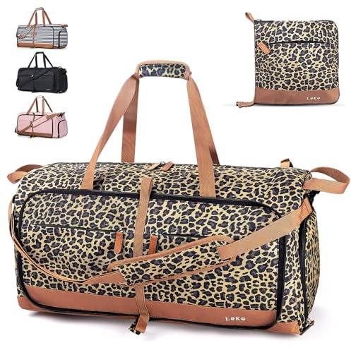 Lekesky Reisetasche Damen 80L Faltbare Reisetasche Weekender Sporttasche mit Schuhfach, wasserdichte Handgepäck Tasche/Sporttasche/Krankenhaustasche (Leopardenmuster)
