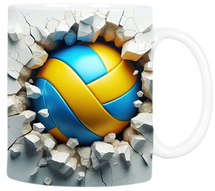 Keramikbecher Volleyball 3D Volleyball Keramik Cup | 3D Volleyball Keramikbecher | Sport Cup | 3D Volleyball Keramikbecher für Sportbegeisterte, 3D Volleyball Cup