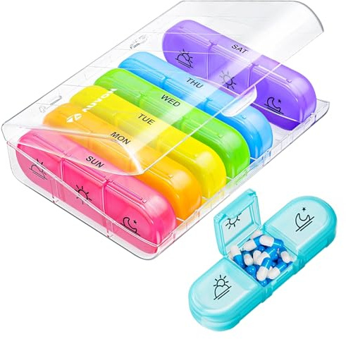 Tablettenbox 7 Tage 3 Fächer Tablettenbox Morgens Mittags Abends Medikamentenbox 7 Tage 3 Fächer Pillendose 7 Tage für die Nahrungsergänzungsmittel, Vitamine und Fischöle (Regenbogen)
