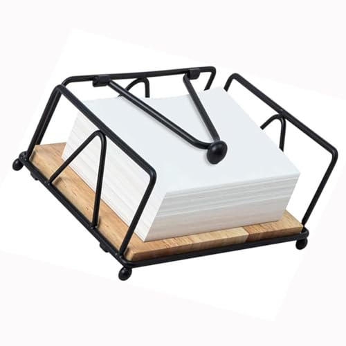 Porte-Serviettes en Métal,Porte Serviette Papier avec Base en Bois,Porte-Serviettes avec Bras Lesté Noir Lesté pour Table à Manger,Distributeur Serviette Papier pour Cuisine,Restaurant,Bar