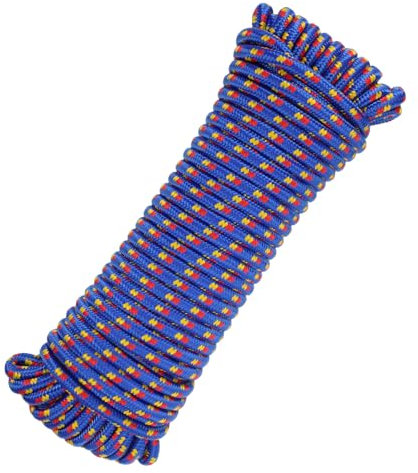 sourcing map 10mm x 30.5m Polypropylene Rope,Solid Braided Utility Rope All Purpose Boat Marine Cord for Camping,Flag Pole,Clothesline,Outdoor,Blue/Yellow/Red