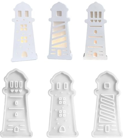 LUMOOM 3 Stück Silikonformen Gießformen Leuchtturm, Maritime Silikonform für Gips zum Gießen, Haus Gießform Sommer Maritim, DIY Lichthäuser Kerzen Wohnzimmer Dekoration, Silikon Haus Formen