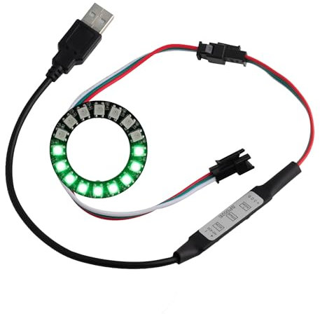 Sparkleiot WS2812B RGB LED Ring 5050 Programmierbar mit Controller - 16 LEDs, DC5-24V, DIY Beleuchtung für Auto/Smart Home/Partys (Inkl. USB-Adapter)