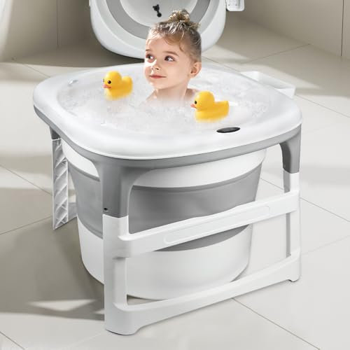 Baignoire Bebe Pliable Coussin Baignoire pliable pour enfant de 0 à 9 ans, pour la douche, pour nouveau-né, pour toute la famille, 77 * 75 * 67 cm (gris)