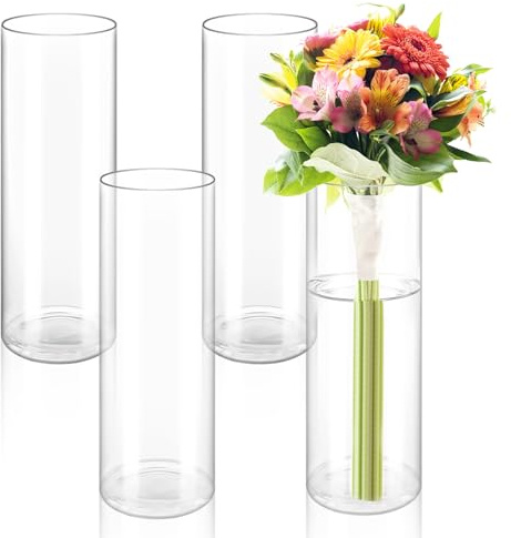 APACALI 4 Stück Glasvase Gross, 30x10CM Blumenvase Zylindrisch, Klar Glasvase Rund Schmale Vase klarem, Glas Blumenvase für Orchideen, Rosen, Tulpen, Pampasgras, Tischdeko, Kerze