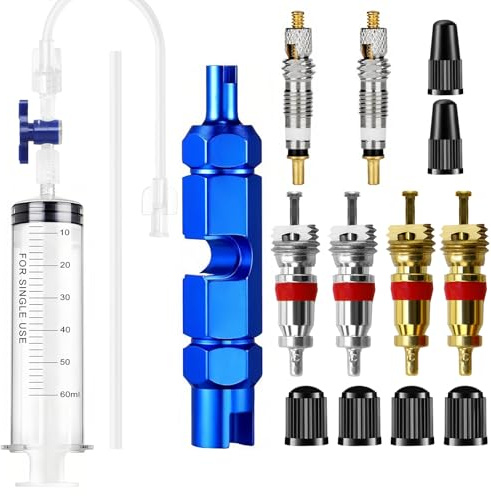 Seconero 60ml Tubeless Sealant Injector, Bike Tire Sealant Injector Syringe | with Valve Core Removal Tool for Bike, Valve Core and Valve Cap Set, Bike Injector Kit for Mountain Bicycle Road Bike MTB
