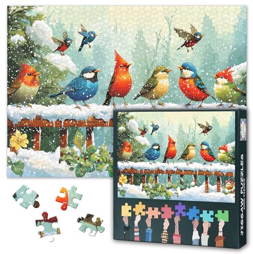 1000 Teile Puzzle für Erwachsene | Schneemann & Neugierige Tiere im Winterwald | Leicht zu Sortierendes Premium Art Puzzle | Wohnzimmer Deko | Winter Geschenk & Familienspiel | 50.5 x 70.5 cm