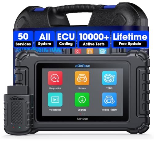 ICARZONE UR1000 Valise Diagnostic Auto Bluetooth, Diagnostic Voiture Multimarque pour Tous les Systèmes, 50 Services d'Entretien, Test d'Activation, Codage ECU, Programme TPMS, CANFD, Mise à Jour WiFi