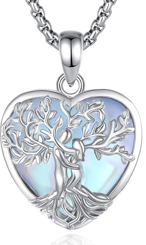 INFUSEU Collier Arbre De Vie Arbre Généalogique Cristal Obsidienne/Cornaline/Améthyste/Pierre de Lune/Malachite/Turquoise Pendentif Guérison Protection Medaillon Bijoux Cadeau Pour Femme