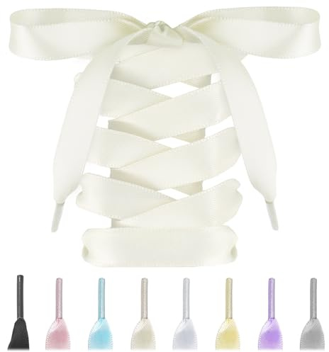 Lacesgian 1cm Flach Ribbon Seiden Satin Schnürsenkel für Sportschuhe Damen | 1cm Breit Ribbon Satin Schnürsenkel, Flache Seiden Band Schuhbänder für Damen Sneaker, Canvas & Sportschuhe Ballerinas