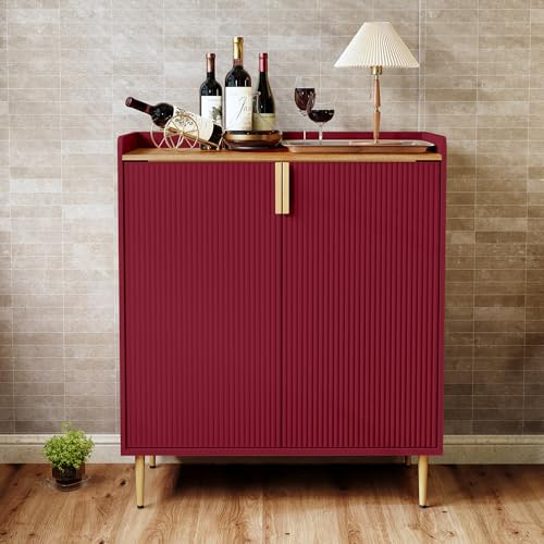 HOLTICO Drinks Cabinet for Living Room, Red Bar Cabinet with Glass Racks | Drinks Cabinet Home Bar with Wine Racks, Drawer