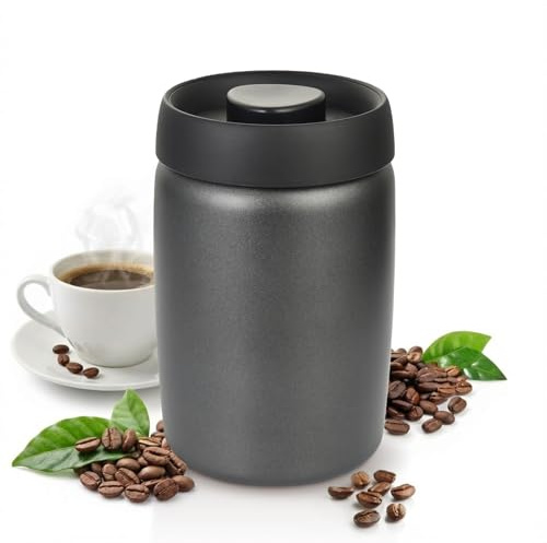 OTraki 1.2L Vakuum Kaffeedose Edelstahl, Kaffeebohnen Aufbewahrung Luftdicht Aromaschutz, Kaffeebohnen Behälter Mit Innovativem Vakuumverschluss Kaffee Dose Für Kaffee, Tee Oder Lebensmittel