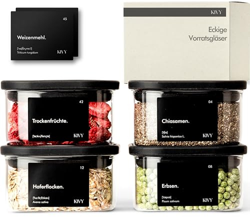 KIVY Kleine Vorratsgläser mit transparenten Glasdeckel 4x 350ml - Luftdicht | Gewürzgläser stapelbar - Gewürzbehälter Glas - Gläser Gewürze Schublade- Gewürzdosen- Gewürze Aufbewahrung - BPA Frei