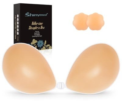 SHINYMOD Stick on Bra, Strapless Backless Sticky Bras for Women, Adhesive Silicone Invisible Push Up Bra Reusable Skin Comfortable Cup Bra with 2Pcs Nipple Covers