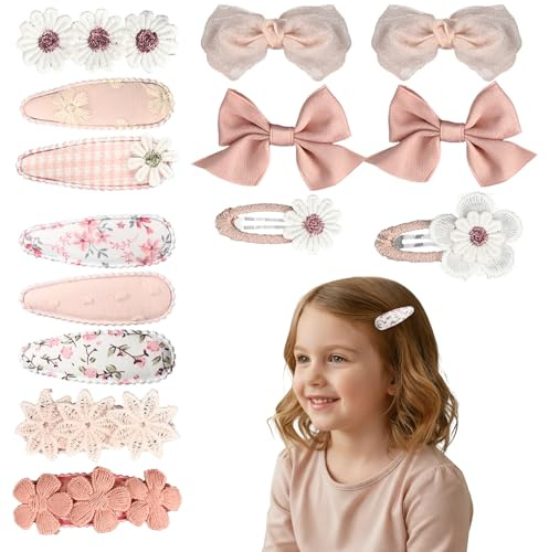KEJOL, 14 Barrettes pour Filles, Fleurs et Noeuds, Barrettes Bébé pour Enfants et Nourrissons (Rose)