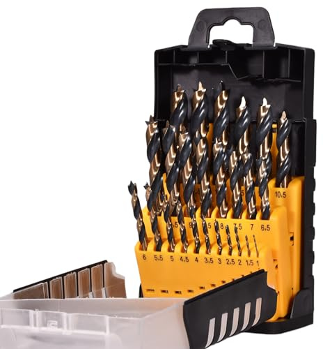 DkevEu Juego de brocas para madera de 1 a 13 mm, 25 piezas [afiladas y precisas duraderas] HSS-G – Juego de brocas para madera – Juego de brocas en espiral para madera con punta de brad point